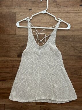 American Eagle Outfitters Cream Knit Strappy Back Tank Top